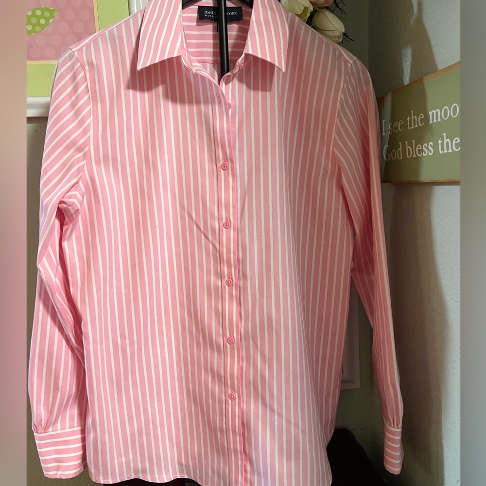 Jones New York Pink and White Striped Shirt #033